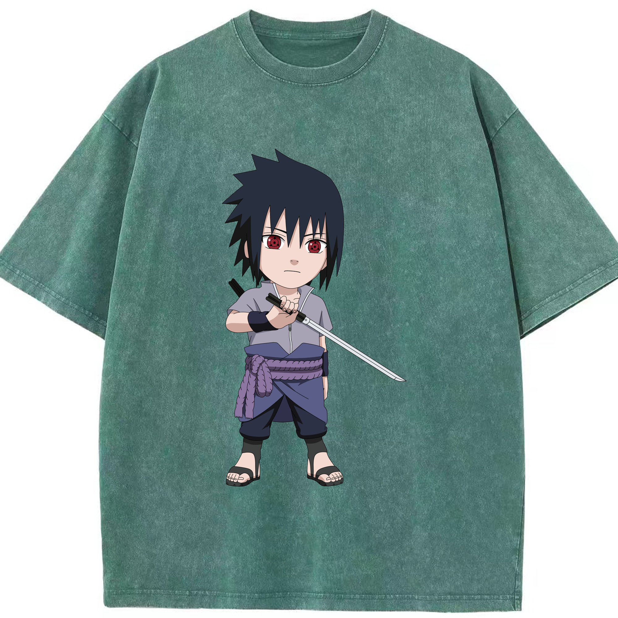 （画像用） NARUTO -ナルト- うちは サスケ Uchiha Sasuke 綿100% ヴィンテージ風 半袖Tシャツ（フロントプリント）